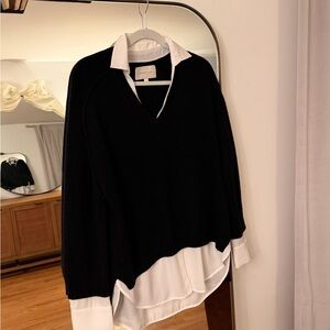 Brochu Walker Preowned V-Neck Sweater with White Layered Hem